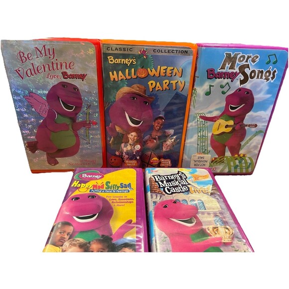 Barney VHS Lot Of 5 Clamshell Halloween Musical Castle Valentines Happy Mad + - Picture 1 of 13